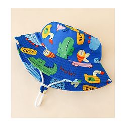 Babyhug Bucket Hat with Jungle Theme Print Blue - Diameter 16 cm