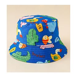 Babyhug Bucket Hat with Jungle Theme Print Blue - Diameter 16 cm