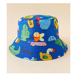 Babyhug Bucket Hat with Jungle Theme Print Blue - Diameter 16 cm