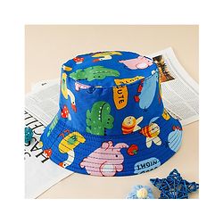 Babyhug Bucket Hat with Jungle Theme Print Blue - Diameter 16 cm