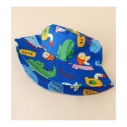 Babyhug Bucket Hat with Jungle Theme Print Blue - Diameter 16 cm