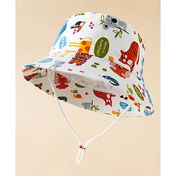 Babyhug Bucket Hat with Jungle Theme Print White - Diameter 17 cm