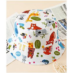 Babyhug Bucket Hat with Jungle Theme Print White - Diameter 17 cm