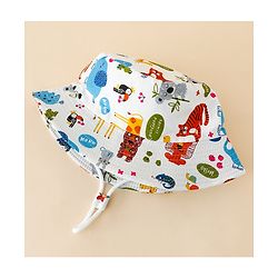 Babyhug Bucket Hat with Jungle Theme Print White - Diameter 17 cm