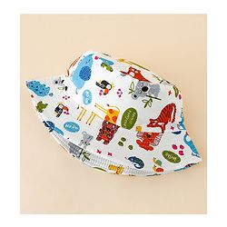 Babyhug Bucket Hat with Jungle Theme Print White - Diameter 17 cm