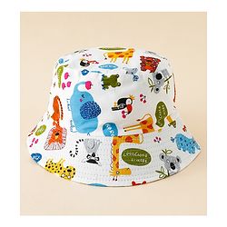 Babyhug Bucket Hat with Jungle Theme Print White - Diameter 17 cm