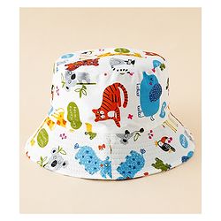 Babyhug Bucket Hat with Jungle Theme Print White - Diameter 17 cm