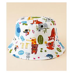 Babyhug Bucket Hat with Jungle Theme Print White - Diameter 17 cm
