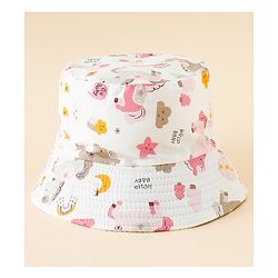 Babyhug Bucket Hat with Unicorn Print White - Diameter 17 cm