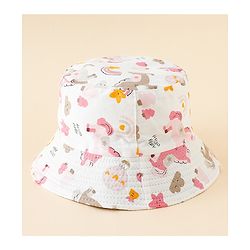 Babyhug Bucket Hat with Unicorn Print White - Diameter 17 cm
