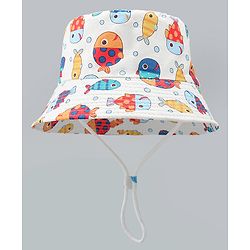 Babyhug Bucket Hat with Sea Life Print White - Diameter 16 cm