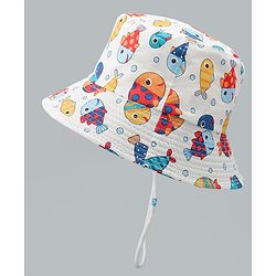 Babyhug Bucket Hat with Sea Life Print White - Diameter 16 cm