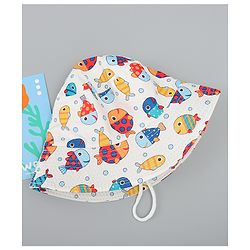 Babyhug Bucket Hat with Sea Life Print White - Diameter 16 cm