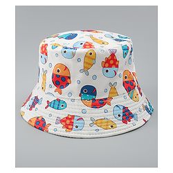Babyhug Bucket Hat with Sea Life Print White - Diameter 16 cm
