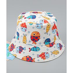 Babyhug Bucket Hat with Sea Life Print White - Diameter 16 cm