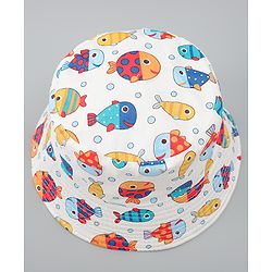 Babyhug Bucket Hat with Sea Life Print White - Diameter 16 cm