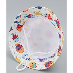 Babyhug Bucket Hat with Sea Life Print White - Diameter 16 cm