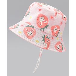 Babyhug Bucket Hat with Bunny Print Pink - Diameter 17 cm