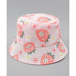 Babyhug Bucket Hat with Bunny Print Pink - Diameter 17 cm