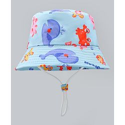 Babyhug Bucket Hat with Sea Life Print Light Blue - Diameter 17 cm