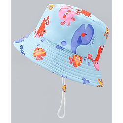 Babyhug Bucket Hat with Sea Life Print Light Blue - Diameter 17 cm