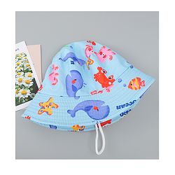 Babyhug Bucket Hat with Sea Life Print Light Blue - Diameter 17 cm