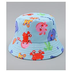 Babyhug Bucket Hat with Sea Life Print Light Blue - Diameter 17 cm