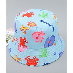 Babyhug Bucket Hat with Sea Life Print Light Blue - Diameter 17 cm