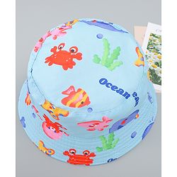Babyhug Bucket Hat with Sea Life Print Light Blue - Diameter 17 cm