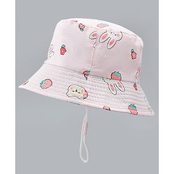 Babyhug Bucket Hat with Bunny Print Pink - Diameter 17 cm