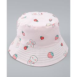 Babyhug Bucket Hat with Bunny Print Pink - Diameter 17 cm