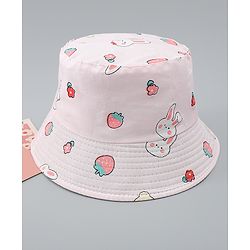 Babyhug Bucket Hat with Bunny Print Pink - Diameter 17 cm