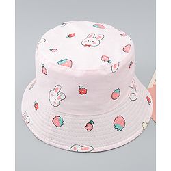Babyhug Bucket Hat with Bunny Print Pink - Diameter 17 cm