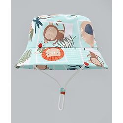 Babyhug Bucket Hat with Animal Print Sea Green - Diameter 17 cm