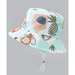 Babyhug Bucket Hat with Animal Print Sea Green - Diameter 17 cm