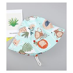 Babyhug Bucket Hat with Animal Print Sea Green - Diameter 17 cm