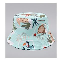 Babyhug Bucket Hat with Animal Print Sea Green - Diameter 17 cm