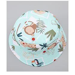 Babyhug Bucket Hat with Animal Print Sea Green - Diameter 17 cm