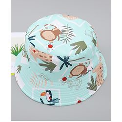 Babyhug Bucket Hat with Animal Print Sea Green - Diameter 17 cm