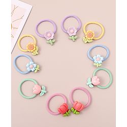 Babyhug Hair Rubber Bands with Floral Applique Free Size Pack of 5 - Multicolor