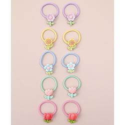 Babyhug Hair Rubber Bands with Floral Applique Free Size Pack of 5 - Multicolor