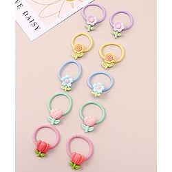 Babyhug Hair Rubber Bands with Floral Applique Free Size Pack of 5 - Multicolor