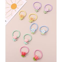 Babyhug Hair Rubber Bands with Floral Applique Free Size Pack of 5 - Multicolor