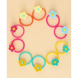 Babyhug Hair Rubber Band with Floral Applique Pack of 10 - Multicolor