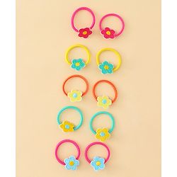 Babyhug Hair Rubber Band with Floral Applique Pack of 10 - Multicolor