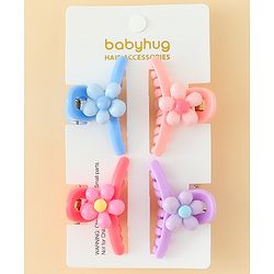 Babyhug Hair Clips with Floral Applique Design Pack of 4  - Multicolor