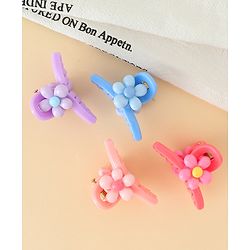 Babyhug Hair Clips with Floral Applique Design Pack of 4  - Multicolor