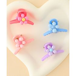 Babyhug Hair Clips with Floral Applique Design Pack of 4  - Multicolor