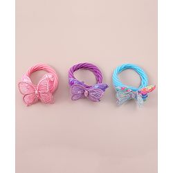 Babyhug Hair Rubber Bands WIth Satin And Butterfly Apptique  Free Size Pack of 3 - Multicolor