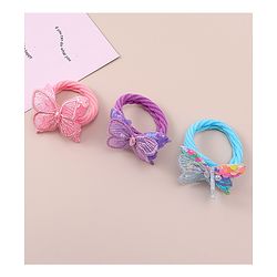Babyhug Hair Rubber Bands WIth Satin And Butterfly Apptique  Free Size Pack of 3 - Multicolor
